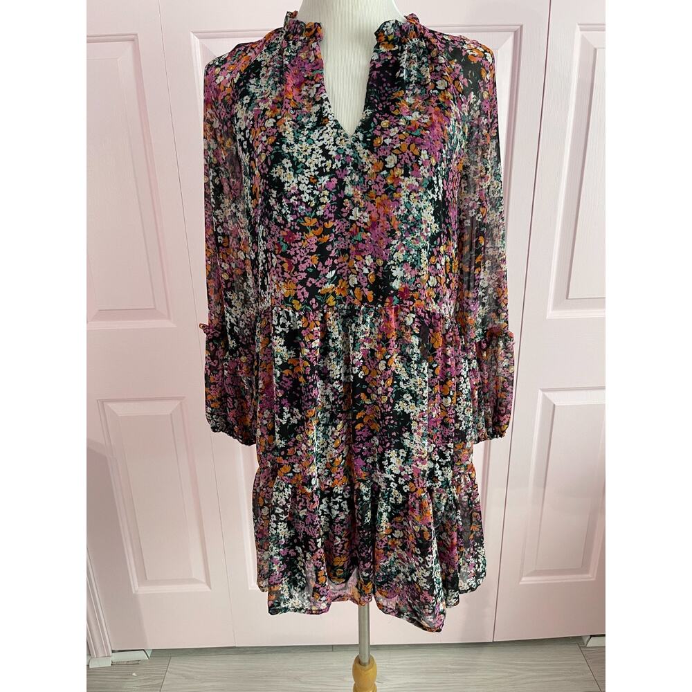 Vince Camuto Three Tier Mini Dress Multicolor Floral Babydoll Women's Size M